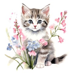  Watercolor illustration of a kitten