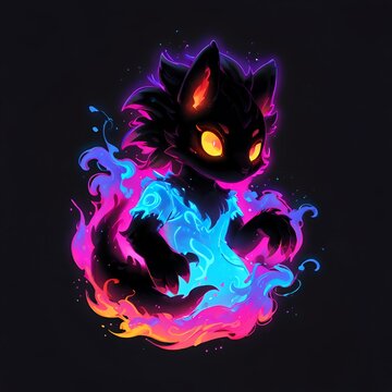 A fire spirit with radiant feathers and dazzling colors