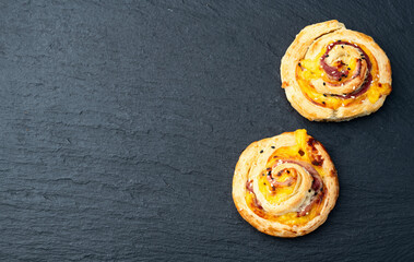 Canvas Print - Homemade Puff pastry pinweel ( rolls ) Mini pizza