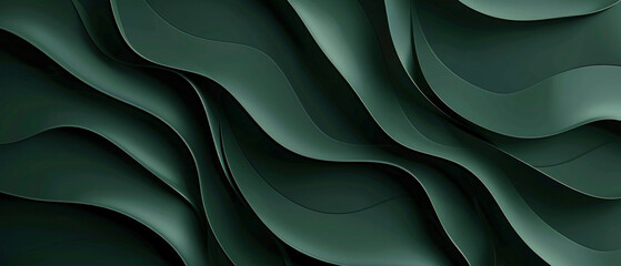 Wall Mural - Green abstract elegant luxury waves wave papercut, satin, silk, or fabric, overlapping 3d soft paper shape texture background wall for presentation motion energy design or business illustration