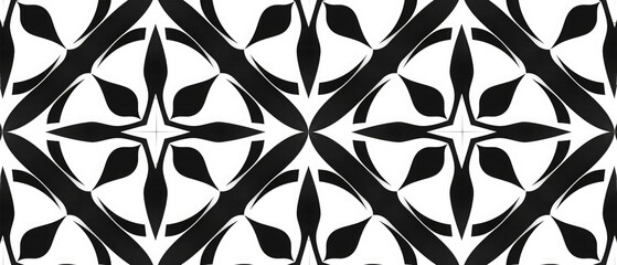 Wall Mural - Closeup of black white ornament pattern wall design, tiles seamless pattern art design background texture, lines and geometric shapes wallpaper illustration