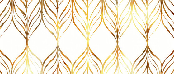 Closeup of golden floral plant flower leaves branch ornament, gold nature drawing modern art design, seamless pattern wallpaper texture, isolated on white background