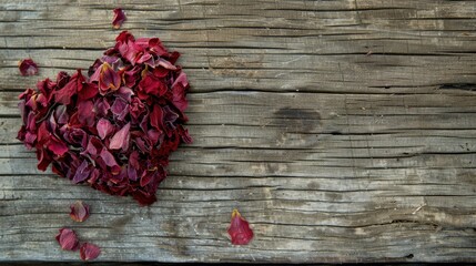 Wall Mural - Red dry flower heart on wooden surface