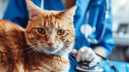 Wall Mural - Close up of a ginger cat at the vet.