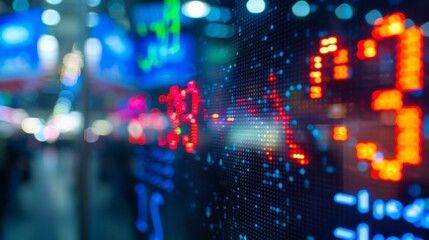 Leinwandbilder - A close-up of a computer screen with a real-time stock ticker, showing rapid changes in stock prices and trading volume.