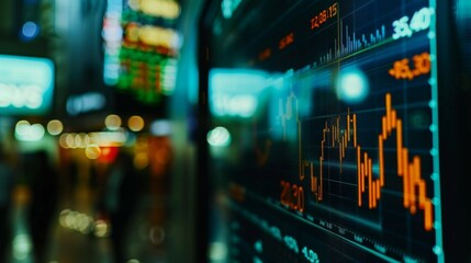 Leinwandbilder - A close-up of a computer screen with a real-time stock ticker, showing rapid changes in stock prices and trading volume.