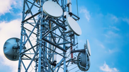 Aufkleber - A close-up of antennas and dishes on a cellphone tower, highlighting the intricate technology involved.