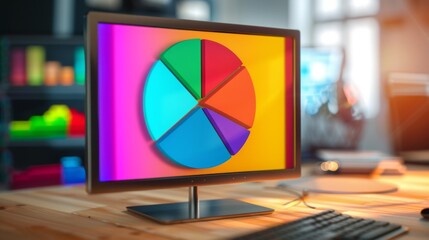 Poster - a colorful pie chart on a computer monitor, representing different investment allocations in a diver
