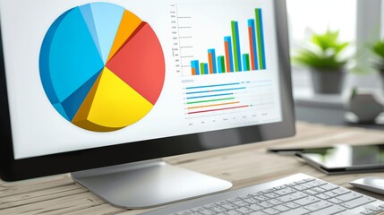 Poster - a colorful pie chart on a computer monitor, representing different investment allocations in a diver