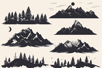 Wall Mural - A set of minimalist, mountain range silhouettes for an outdoor adventure blog