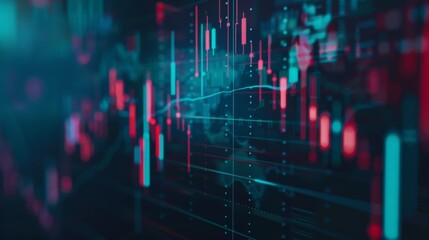 Leinwandbilder - A detailed view of a stock market chart with candlestick patterns, volume bars, and moving averages, used for technical analysis.