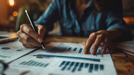 Poster - A financial consultant reviewing a client's investment goals and strategies, using a mix of digital tools and printed materials.