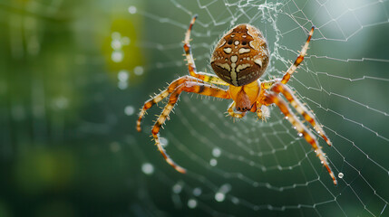 Macro shot of a spider on its web. 