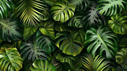 Wall Mural - a lush, tropical background of green leaves.