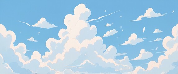 illustration flat blue sky and white cloud background