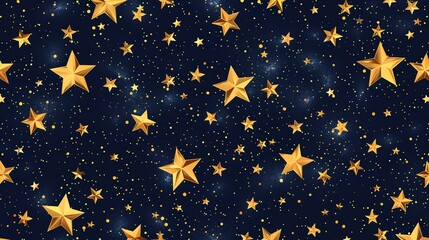 Wall Mural - a seamless pattern of golden stars on a dark blue background.