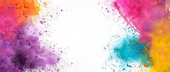 Wall Mural - Vibrant Holi Festival Powder Paint Splash Abstract Border Design with Blank Space