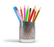 © Miquel - Colored pencils and pens in a pencil holder silver isolated from the white or transparent background