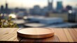 © Sjudy - The close up view of empty table made from wood inside the metropolis.