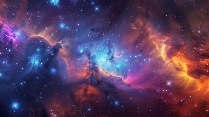 Wall Mural - stunning view of a distant galaxy, filled with bright stars and colorful nebulae generative ai