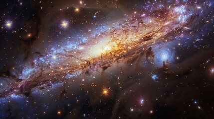 Wall Mural - stunning view of a distant galaxy, filled with bright stars and colorful nebulae generative ai