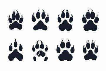 Wall Mural - Paw footprint icon, animal foot print, dog step, wolf trail, bear trace silhouette, paw footprint on white