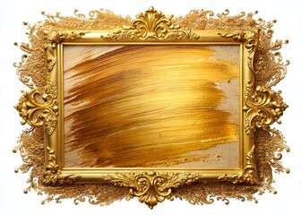 Golden abstract brush stroke with rough texture, surrounded by ornate distressed border frame, evoking a sense of luxury and artistic expression.