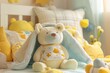 © Michelle - A stuffed plush teddy bear is nestled under a knitted blanket on children cozy bed