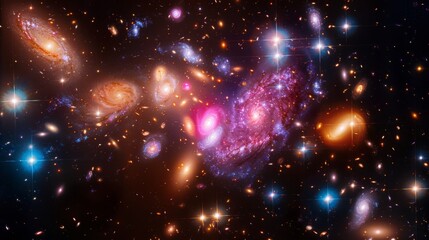 Wall Mural - beautiful galaxy cluster with various galaxies in different shapes and colors generative ai