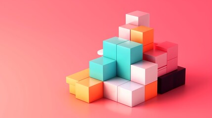 Poster - a stack of colorful blocks on a pink background. the blocks are arranged in a way that they look lik