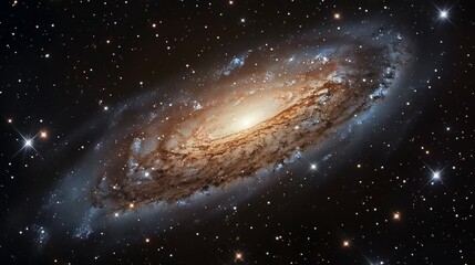 Wall Mural - mesmerizing view of a barred spiral galaxy with distinct star formations and cosmic dust generative 