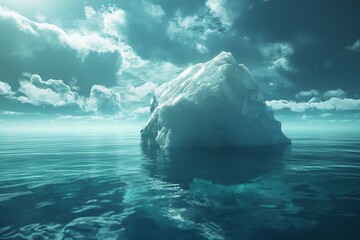 A majestic iceberg floating in the cold ocean, symbolizing the beauty and danger of global warming.