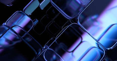 Fototapete - Abstract geometric blocks on dark background, 3d render