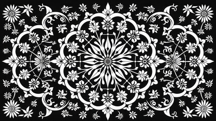 Poster - Black and White Floral Mandala Pattern