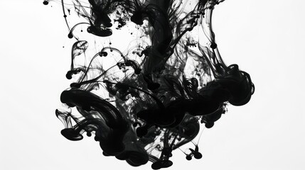 Poster - Abstract black ink swirls in water on white background