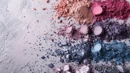 Poster - Variety of crushed eye shadows on beige surface for text