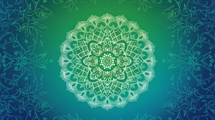 Sticker - Flat Green and Blue Gradient Background with Islamic Patterns