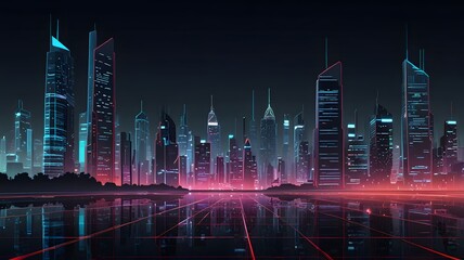 Poster - country skyline at night, ai generated