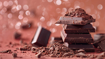 Wall Mural - Chocolate Bar. Chocolate Day Banner with Copy Space. Solid Plain Background. Chocolate Photoshoot for Advertising