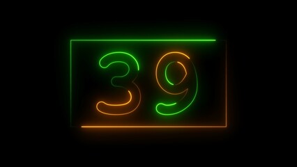 Wall Mural -   Glowing neon number thirty-nine   , neon light colorful number of thirty-nine illustration.  