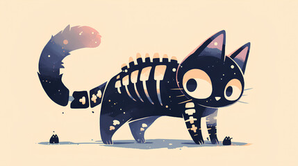 Sticker - black cat with a skeleton pattern all over the body