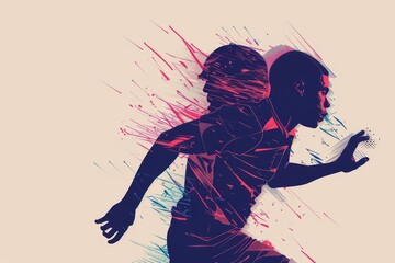 Wall Mural - a minimalist banner showcasing an intense collision of diverse sports icons and digital graphics wit