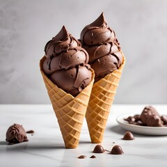 Classic smooth, sweet chocolate ice cream in a traditional waffle cone