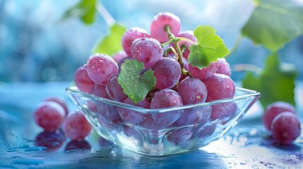 Fresh, juicy red grapes in a glass bowl. Delicious, healthy snack or ingredient for wine. Concepts. food, fruit, nutrition, vitamins, antioxidants, diet, health, freshness, nature, summer.