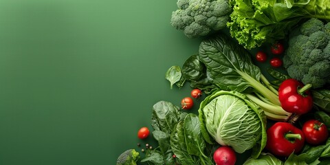 Vegetables background. vegetables on One color background Isolated, Top view, copy space. Generative ai