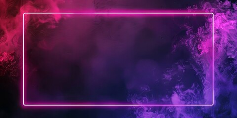 Neon frame glowing on vibrant pink and purple smoke background, abstract digital design template