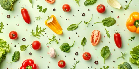 Vegetables background. vegetables on One color background Isolated, Top view, copy space. Generative ai