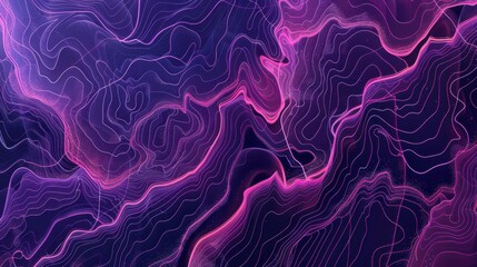 Wall Mural - Abstract flowing lines, topographic map concept, glowing neon purple and blue waves, futuristic background.