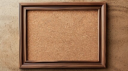 Poster - Empty wooden frame on cork board for display with space for text