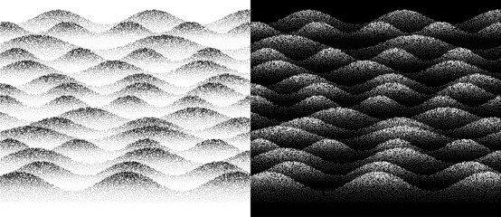 Fototapete - Abstract spotted background with stipple effect. Grunge wallpaper with waves style. Black dots on a white background and the same white dots on the black side.